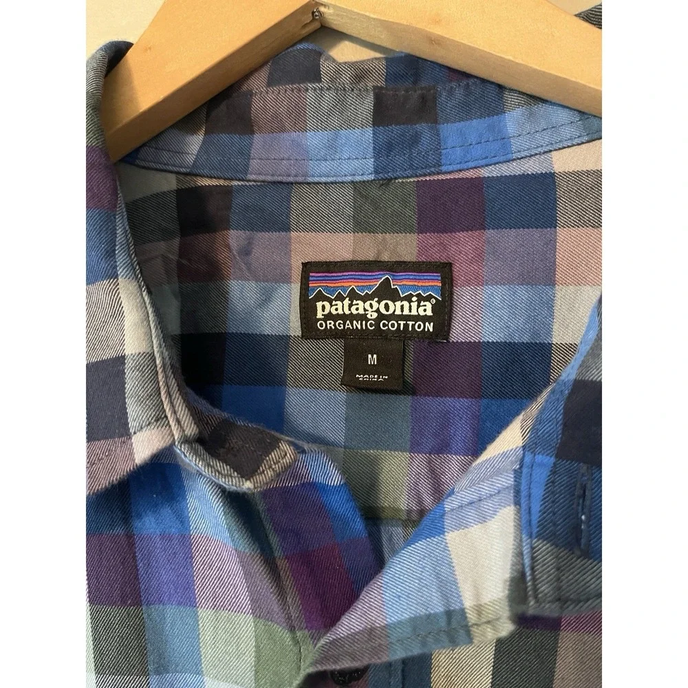 Patagonia Organic Cotton Plaid Button up Shirt Colorful Blue Purple Men's Medium